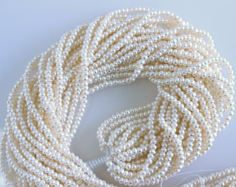 3-3.5mm Mini Brin de perle de pomme de terre / Perles baroques d’eau douce naturelle blanche / Perles à trou complet / Brin complet