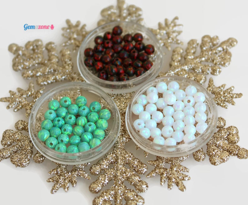 4MM Christmas Beads / Mix Opal Colors / Round Loose Gemstone Bead / Center Drilled Hole / Jewelry Making / 30 PCS image 3