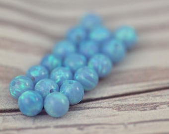 8MM Lab Blue Opal bead / round loose bead / full drilled bead / blue opal / October birthstone / Jewelry Making / opal findings / 1 pcs