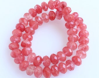 12X8mm Cherry Quartz Faceted beads / salmon pink beads / Rondelle gemstone beads / Quartz beads / jewelry making / full strand