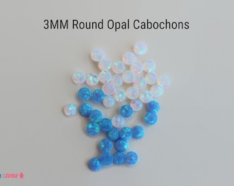 3mm Opal Cabochons / White or Blue Gemstone / 20 pcs