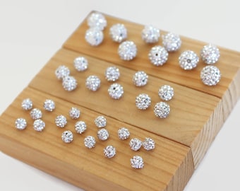Cuentas Shamballa de 4/6/8 mm, cuentas de diamantes de imitación con orificios completamente perforados, cuentas de pavé de cristal de bola plateada, bolas de discoteca sueltas Shambala, 10 piezas