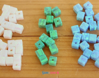 Cube Opal Beads / Square Beads / 4MM Opal Beads / Green White Blue Opal / Loose Beads / Gemstone Beads / Jewelry Making / 10pc