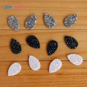 13X8MM Druzy Cabochon / Natural Druzy Quartz / Pear Druzy / Faux Druzy / Silver Black White Druzy Drusy / Loose Gemstone Jewelry Making 2 Pc image 1