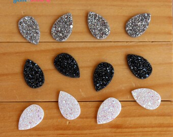 13X8MM Druzy Cabochon / Natural Druzy Quartz / Pear Druzy / Faux Druzy / Silver Black White Druzy Drusy / Loose Gemstone Jewelry Making 2 Pc