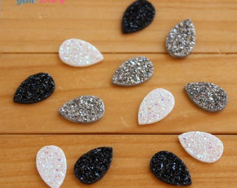 13X8MM Druzy Cabochon / Natural Druzy Quartz / Pear Druzy / Faux Druzy / Silver Black White Druzy Drusy / Loose Gemstone Jewelry Making 6 Pc