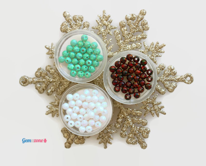 4MM Christmas Beads / Mix Opal Colors / Round Loose Gemstone Bead / Center Drilled Hole / Jewelry Making / 30 PCS image 4