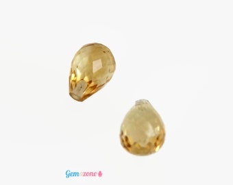 10 x 7 mm Natürliche Citrin Tropfen Perlen / Halb gebohrtes Loch Facettierte Tropfen / Lose Halbedelstein Tropfen / 2 STÜCK