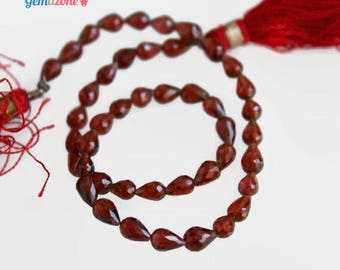 Garnet Faceted Drops / Natural Red Gemstone Teardrop Beads / Briolette Full Length Hole / January Birthstone Jewelry Making 1 Strand