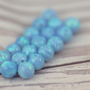 4MM BLUE OPAL BEADS / Round Opal Beads / Opal Gemstone Loose Lab Gems / October Birth Beads / Birth Stone Beads / 10 pcs image 2