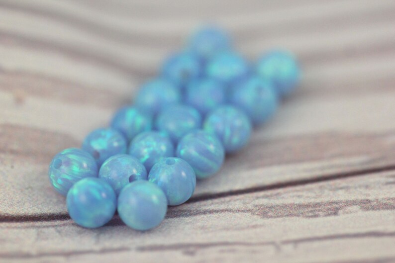 4MM BLUE OPAL BEADS / Round Opal Beads / Opal Gemstone Loose Lab Gems / October Birth Beads / Birth Stone Beads / 10 pcs image 2