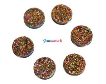 10MM Druzy Colorful Cabochons / Natural Druzy Quartz / Round Loose Multi Colored Metallic Druzy / Iridescent Druzy Gemstone