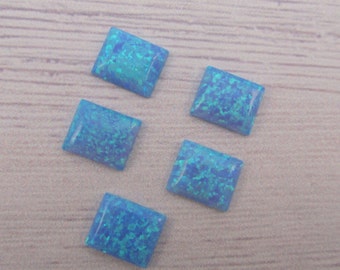 Opal cabochons / 8X6mm Rectangle cabochons / Blue opal cabs / Gemstone Cabochons / lab created opal / opal supply / jewelry supplies / 4 pc