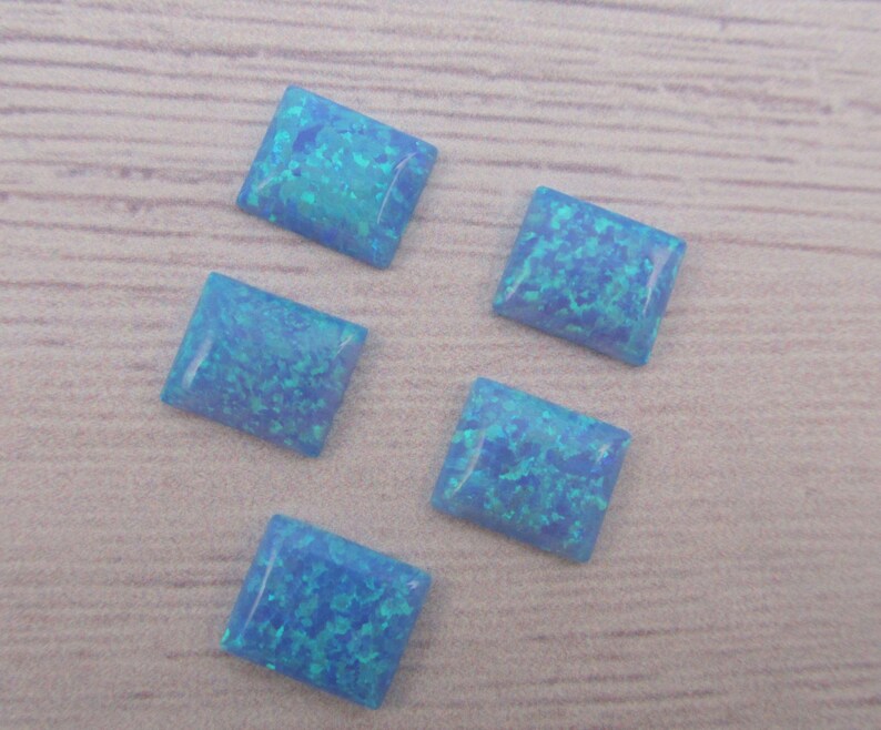 Opal Rectangle cabochon, light blue opal, lab created opal, opal supply, jewelry supplies, size: 12X10mm, 2 pcs image 1