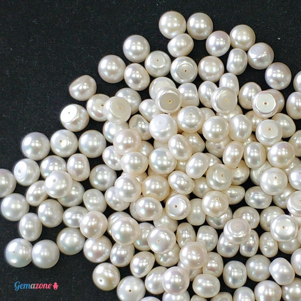 Perles de perles d'eau douce de 10 à 10,5 mm / Grands cabochons percés de perles blanches naturelles en vrac / Trou à moitié percé / 10 pièces