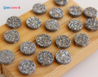 10MM Silver Druzy cabochons / Natural Round Druzy Quartz Gemstone Cabochons 2 pcs