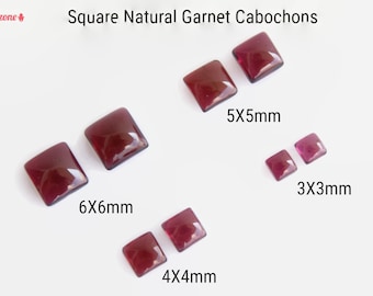 3MM Garnet Cabochons / Square Natural Gemstone Loose Calibrated Cabs / 20 pcs or 50 pcs