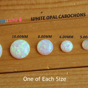 White Opal Cabochons Sample LOT / Round Loose Flat Back Gemstone Cabs / One of Each Size / Total 6 pcs