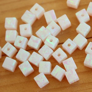 Cube White Opal Beads / Square Beads / 4MM Opal Beads / Gemstone Loose Beads / Jewelry Making / 10 pcs