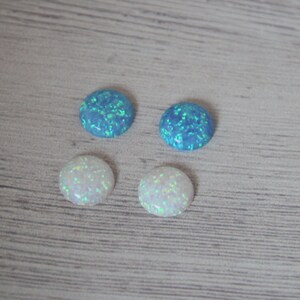 12MM Opal Round Loose Cabochons / Blue or white simulated Opal / October birthstone / Jewelry Making / 2 pcs