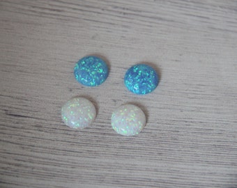 12MM Opal Round Loose Cabochons / Blue or white simulated Opal / October birthstone / Jewelry Making / 2 pcs