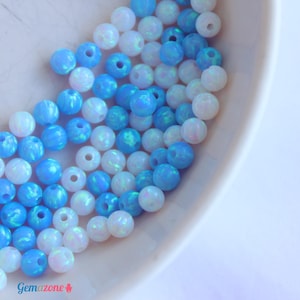 5MM Mix Opal Beads / Round Loose Full Hole Beads / Mix Blue White opal beads / Gemstone Findings / 10 pcs / Jewelry Making