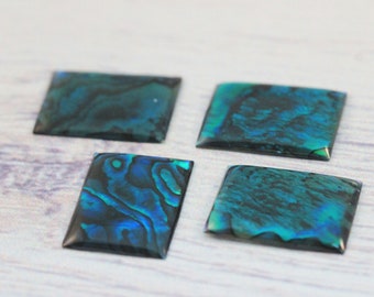 Flat Abalone Shell Cabochons / Rectangle Loose Natural Blue Green Pāua Mother of Pearl / Jewelry Making / 10 Pcs