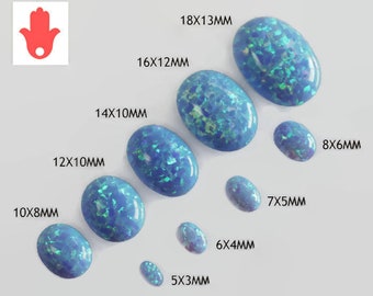 10X8MM Oval Opal Cabochons / Blue White Lab Fire Opal  / Flat back Gemstone Cabochons / Jewelry Making / Bridal Jewelry / 10 pcs LOT Bulk