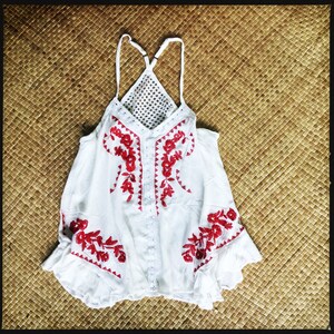 Reclaimed (vintage) Embroidered Cami Top With Sheer Overlay-white