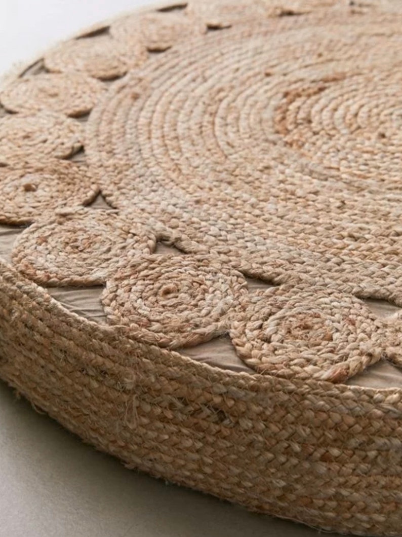 Handwoven Jute Braided Pouf Large Round Ottoman Hand Crafted Etsy