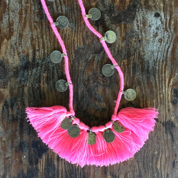 KUCHI COIN HOTPINK| Tassel Fringe Necklace| Gypsy… - image 3
