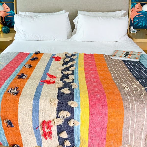 BOHO THROW BLANKET|6' x 4' |Tassel Throw Blanket|Woven Cotton Throw| Handmade Colorful