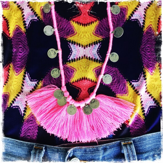 KUCHI COIN HOTPINK| Tassel Fringe Necklace| Gypsy… - image 5