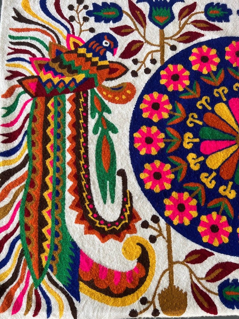 VINTAGE Hookrug TAPESTRY/ mediados de siglo/1960 /Arte de pared de fibra de pájaro colorido /Teresa González/ Único en su clase/6x4 imagen 5