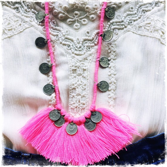 KUCHI COIN HOTPINK| Tassel Fringe Necklace| Gypsy… - image 7