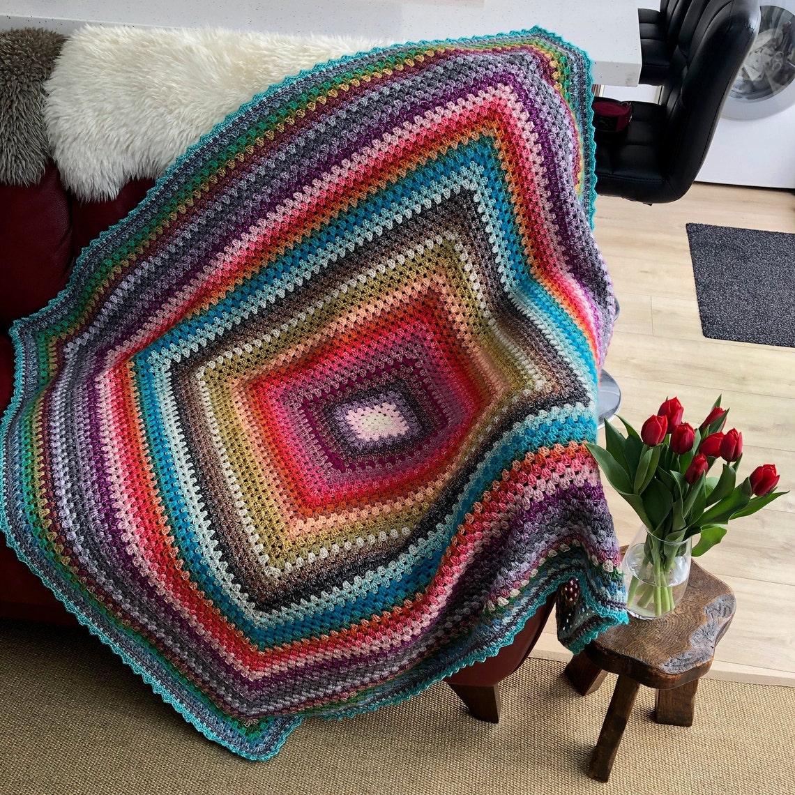 Large Granny Square Blanket Etsy
