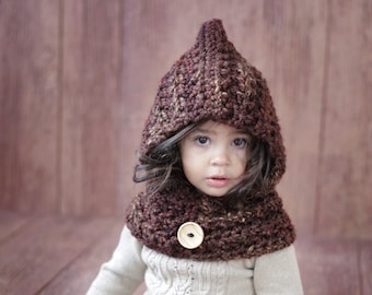 Hoodie Cowl CROCHET PATTERN Toddler & Girls The GINGER  2 sizes 2-10 years