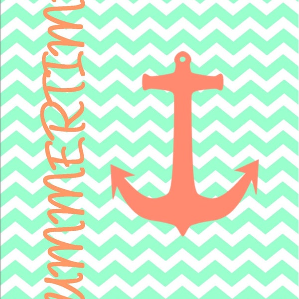 INSTANT DOWNLOAD Summertime Anchor digital print- aqua chevron/ coral