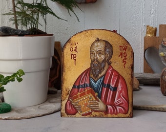 Saint Paul the Apostle of Gentiles, painted by hand with eggempera byzantine icon made in Greece