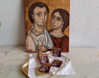 Sts Aquila and Priscilla Wedding favor gift  vow renewals Mini icon favors patron saints of marriage