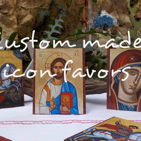 Custom made mini icon favor gifts 25 pcs baptism favors confirmation christening wedding art prints mounted on wood bomboniere boubounieres