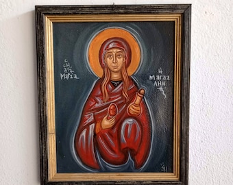 Framed Icon of Saint Mary Magdalene- Contemporary religious painting of the Holy Myrrhbearers Female Saints first christian icons wall art
