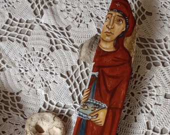 St Paraskevi- eastern orthodox Saint Petka  Paraskeva on beachwood-  eggtempera on reused wood