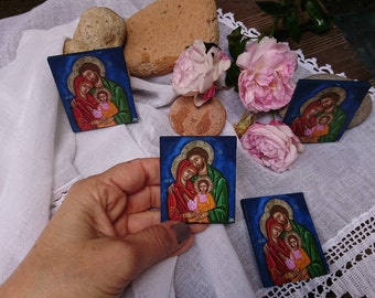 Byzantine icon Holy family icon 25 pcs, mini catholic gift baptism wedding