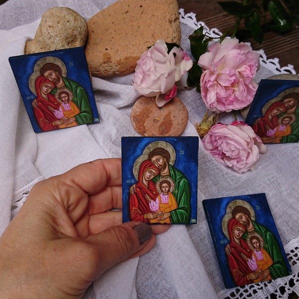 Byzantine icon Holy family icon 25 pcs, mini catholic gift baptism wedding