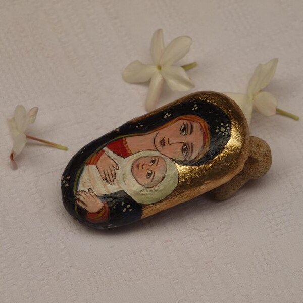 Madonna and the Child holy icon on driftwood- Virgin and Child- handmade OOAK religious painting, Holy Mother, byzantine art, maternity