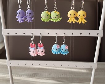 Leuke kleurrijke octopus oorbellen, kleine hoepel oorbellen, vergrendelde sluiting, schattige kind oorbellen, cadeau voor hem en haar.