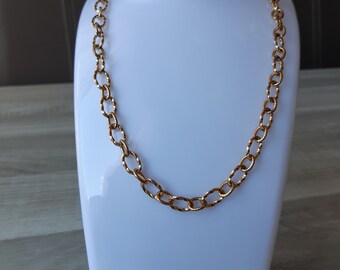 Gouden ketting met bewerkte schakels, 45 cm lang + verlengketting, kreeftenklauw slotje, voor mannen en vrouwen, stevige ketting.