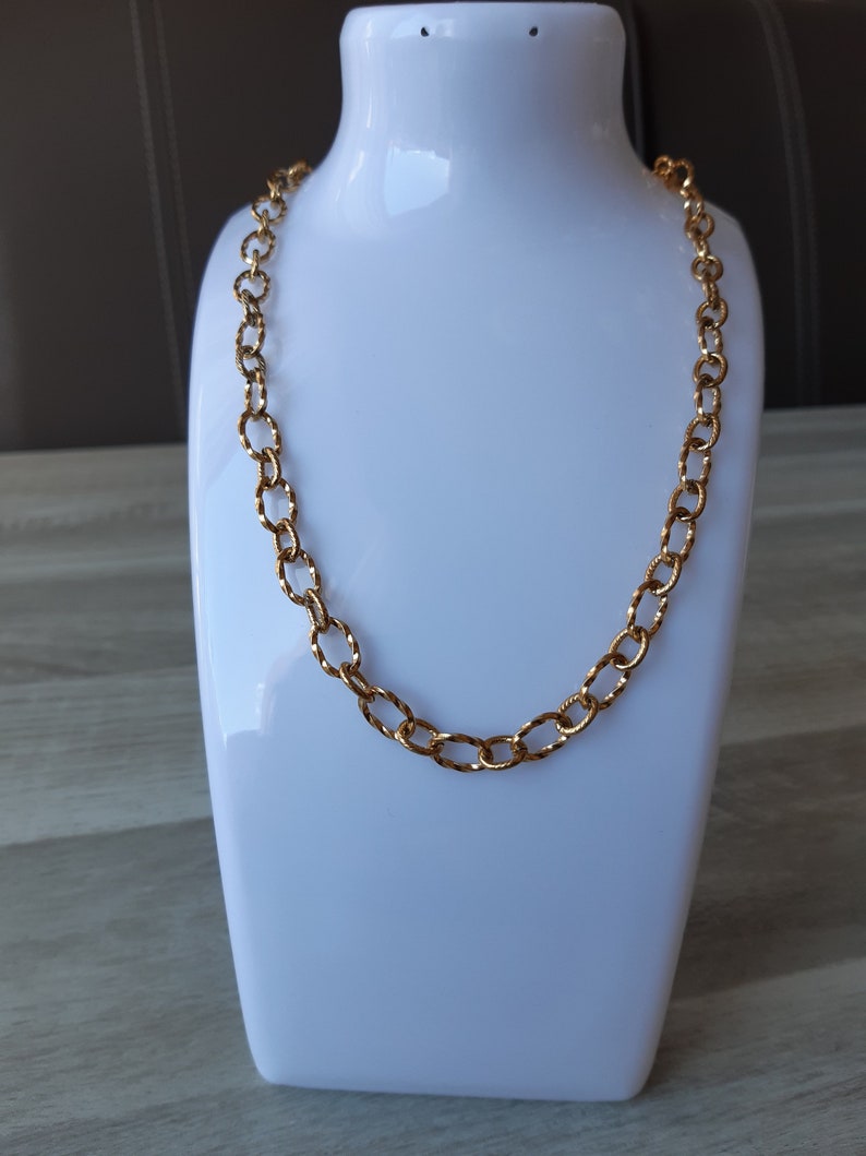 Gouden ketting met bewerkte schakels, 45 cm lang verlengketting, kreeftenklauw slotje, voor mannen en vrouwen, stevige ketting. afbeelding 1