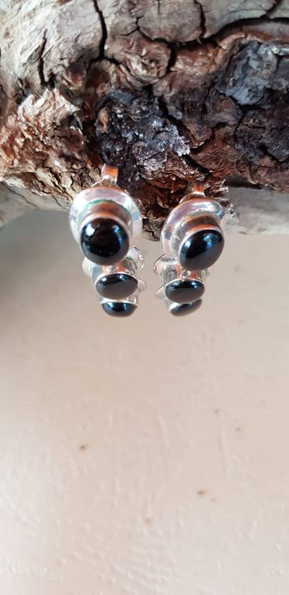 Sterling Silver solid earrings  925, stud with bl… - image 2